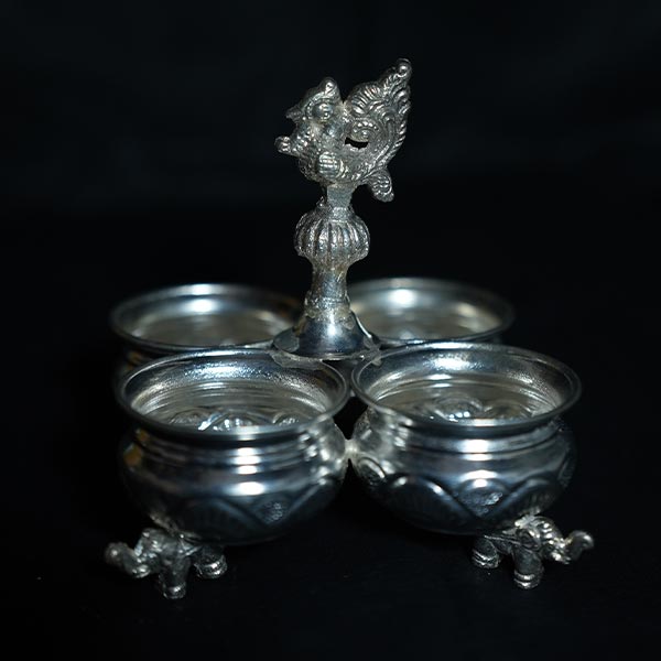 Four in One Silver Coated Pooja Item for Home