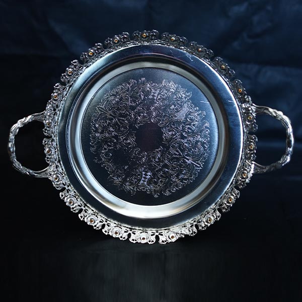 German Silver Floral Round Printed Plate